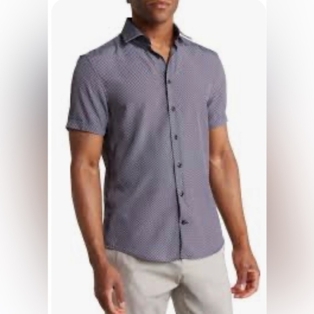 NEW Zachary Prell Button Down blue polo short sleeve Shirt